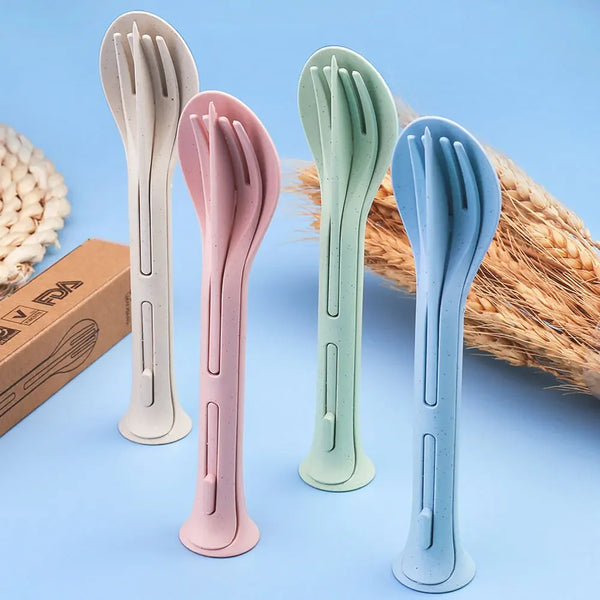 3PCS Tableware Set Wheat Straw