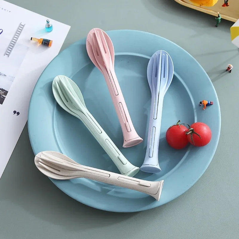 3PCS Tableware Set Wheat Straw